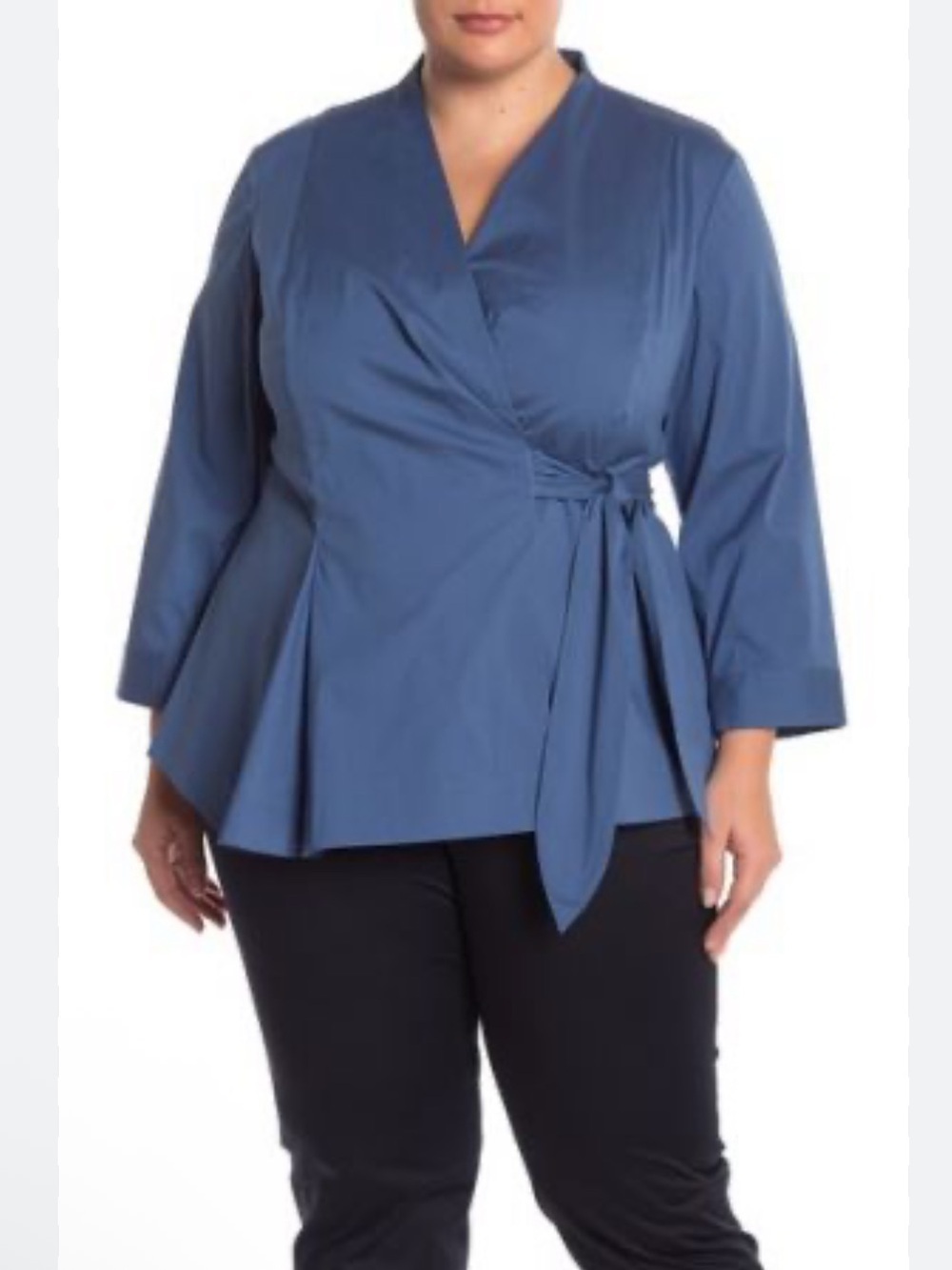 Lafayette 148 New York blue Taffeta Wrap Blouse Size 24W
